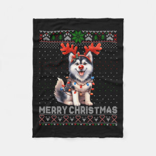 Merry Christmas Alaskan Malamute Dog Lover Ugly Xm Fleece Blanket