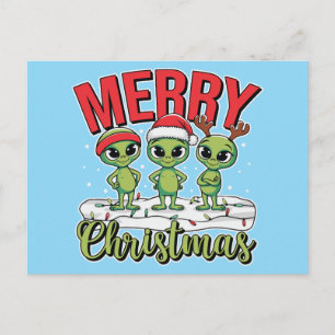 Merry Christmas Aliens Holiday Postcard