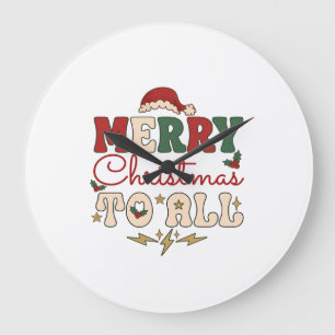 Merry Christmas All Santa Hat Lightning Stars Large Clock
