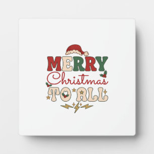 Merry Christmas All Santa Hat Lightning Stars Plaque