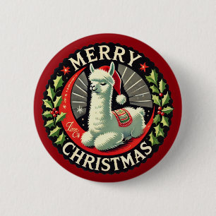 Merry Christmas Alpaca Artwork Christmas Artwork 6 Cm Round Badge