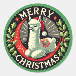 Merry Christmas Alpaca Artwork Christmas Artwork Classic Round Sticker
