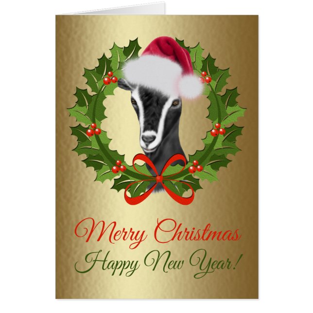 Merry Christmas Alpine Dairy Goat  Painting (Front)
