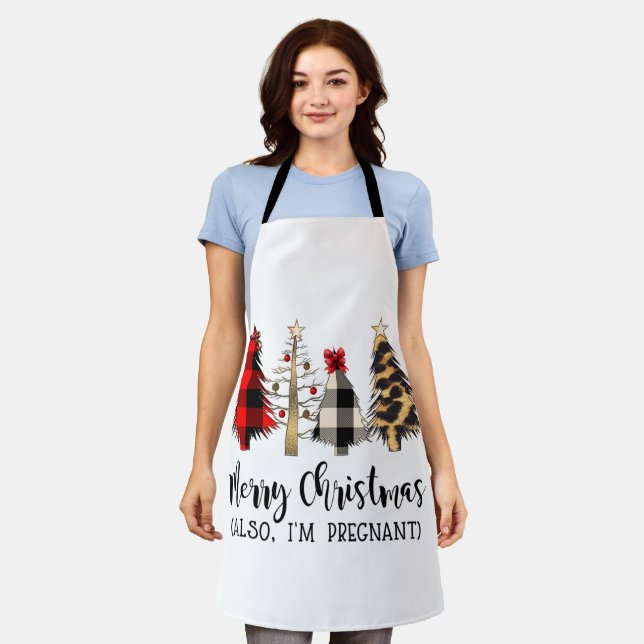 Merry Christmas Also I'm Pregnant Pregnancy Announ Apron (Worn)