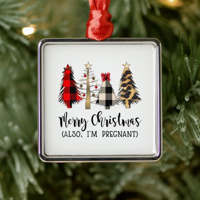 Merry Christmas Also I'm Pregnant Pregnancy Announ Metal Tree Decoration (Tree)
