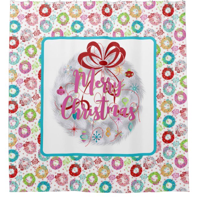Merry Christmas Aluminium Wreath Retro Christmas Shower Curtain (Front)