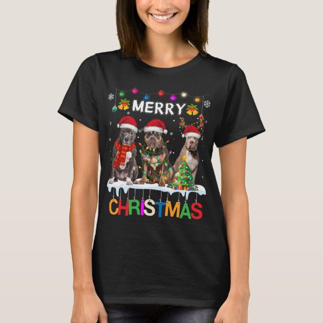 Merry Christmas American Bully Santa Christmas Tre T-Shirt (Front)