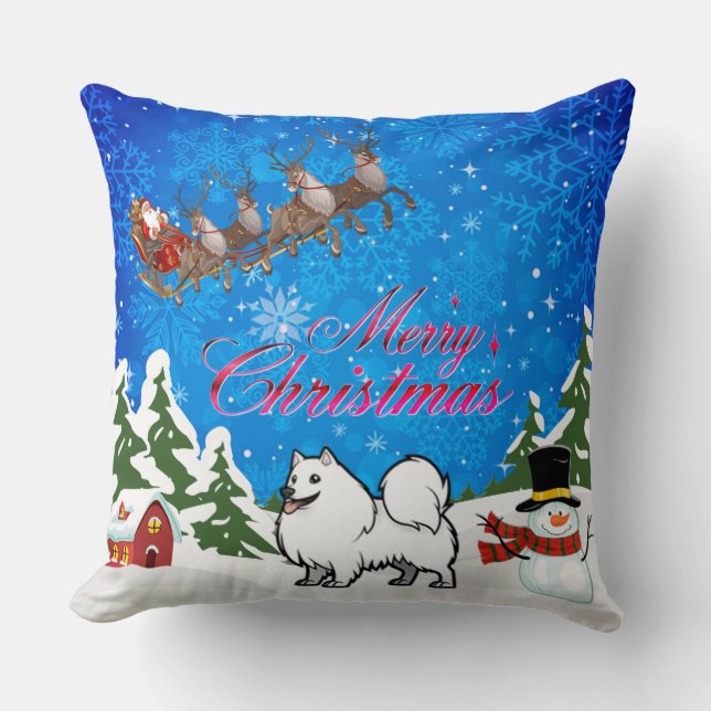 Merry Christmas American Eskimo Dog Cushion (Front)