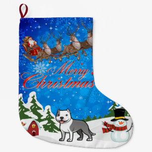 Merry Christmas American Staffordshire Terrier Large Christmas Stocking