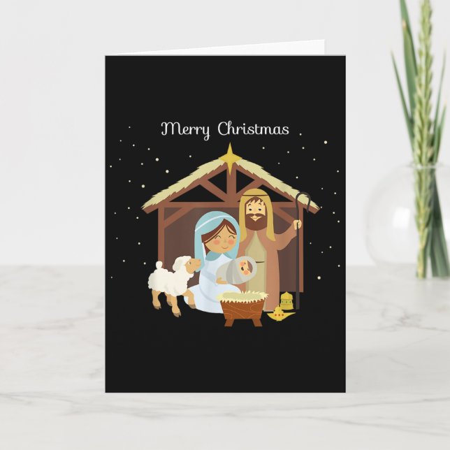 Merry Christmas &amp; Nativity Scene Christian Fai Card (Front)