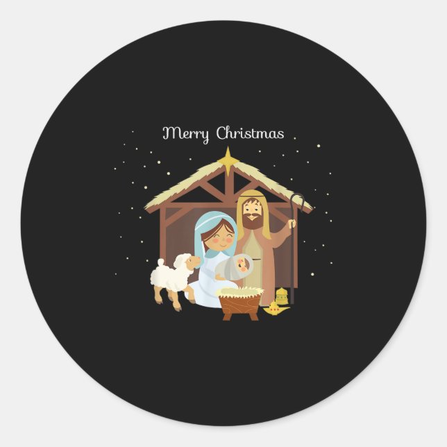 Merry Christmas &amp; Nativity Scene Christian Fai Classic Round Sticker (Front)