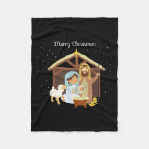 Merry Christmas & Nativity Scene Christian Fai Fleece Blanket