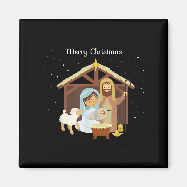 Merry Christmas &amp; Nativity Scene Christian Fai Magnet (Front)