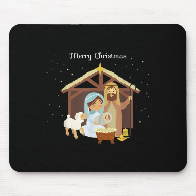 Merry Christmas &amp; Nativity Scene Christian Fai Mouse Mat (Front)