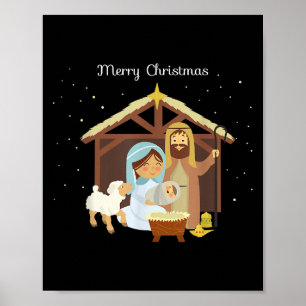 Merry Christmas & Nativity Scene Christian Fai Poster