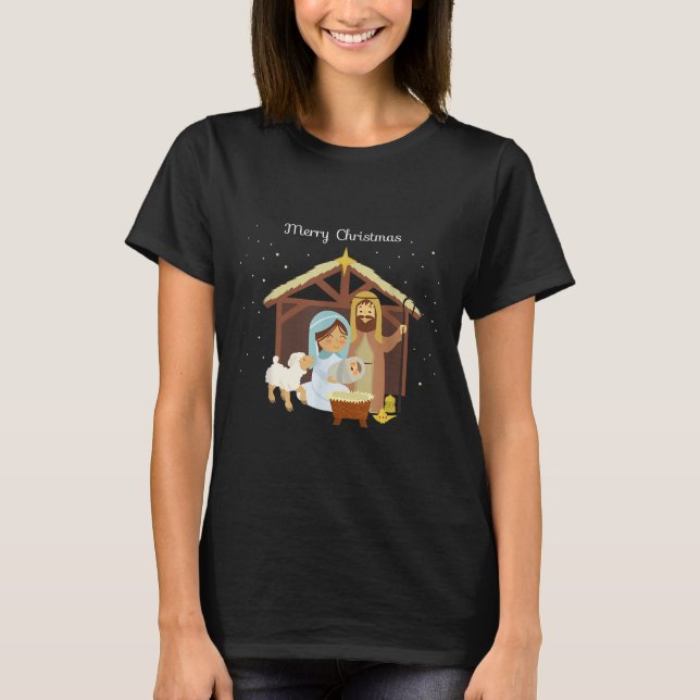 Merry Christmas &amp; Nativity Scene Christian Fai T-Shirt (Front)