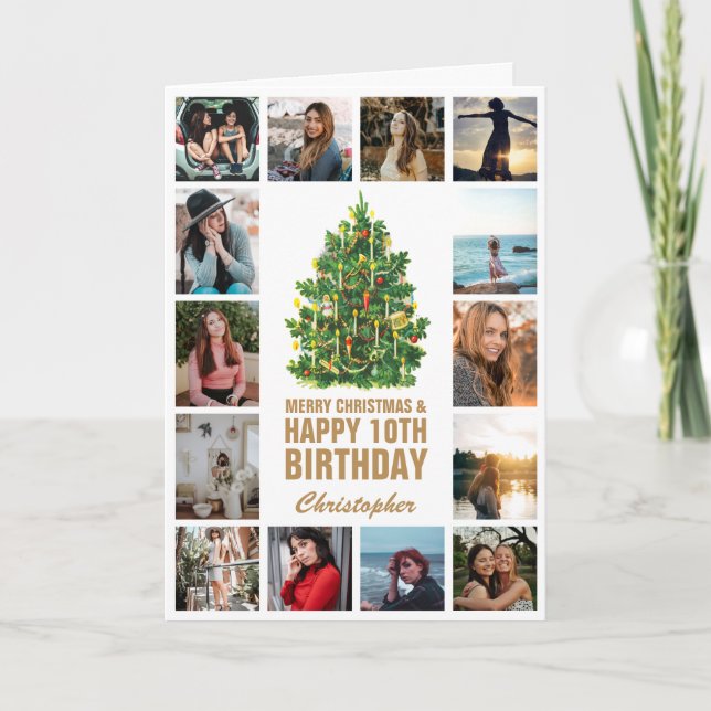 Merry Christmas and 10th Happy Birthday Photo Card (Front)