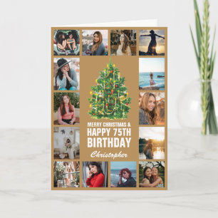 Merry Christmas and 75th Happy Birthday Gold Card