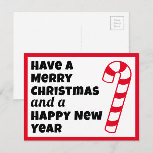 Merry Christmas and a Happy New Year Candy Cane Postcard