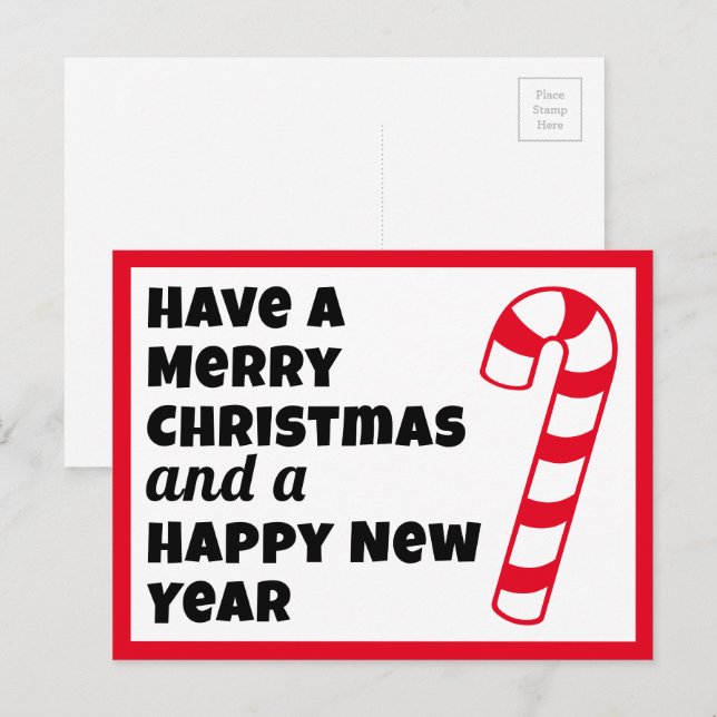 Merry Christmas and a Happy New Year Candy Cane Postcard (Front/Back)