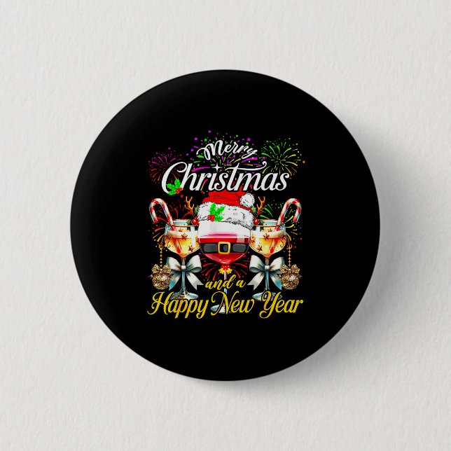 Merry Christmas And A Happy New Year Firework Wine 6 Cm Round Badge (Front)