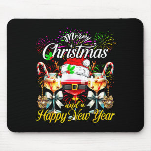 Merry Christmas And A Happy New Year Firework Wine Mouse Mat