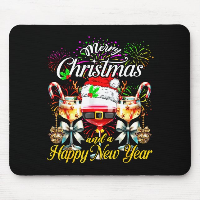 Merry Christmas And A Happy New Year Firework Wine Mouse Mat (Front)