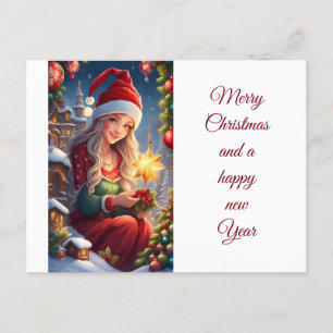 Merry  Christmas  and a  happy  new  Year Girl Postcard
