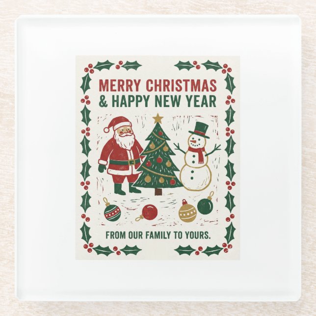 Merry Christmas and a Happy New Year Glass Coaster (Front)