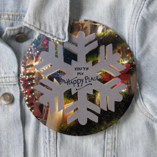 Merry Christmas and a Happy New Year Snowflake Art 6 Cm Round Badge