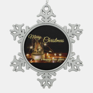 Merry Christmas and a Happy New Year! Snowflake Pewter Christmas Ornament