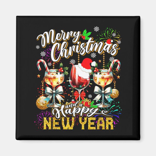 Merry Christmas And A Happy New Year Wine Gles Fir Magnet (Front)