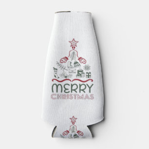 Merry Christmas and Christmas tree Classic Bottle Cooler