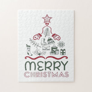 Merry Christmas and Christmas tree Classic Jigsaw Puzzle