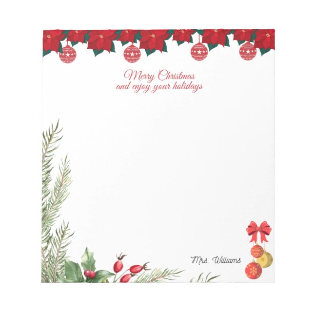 Merry Christmas and Enjoy Your Holidays   Notepad (Front)