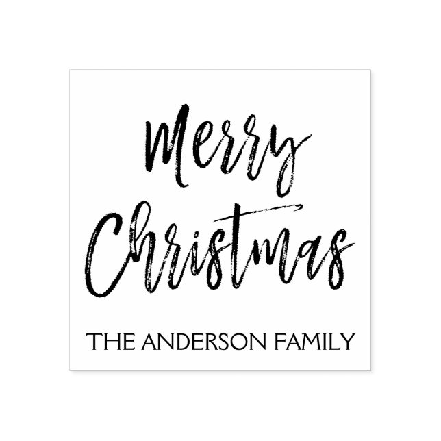 Merry Christmas and Family Name Rubber Stamp (Imprint)