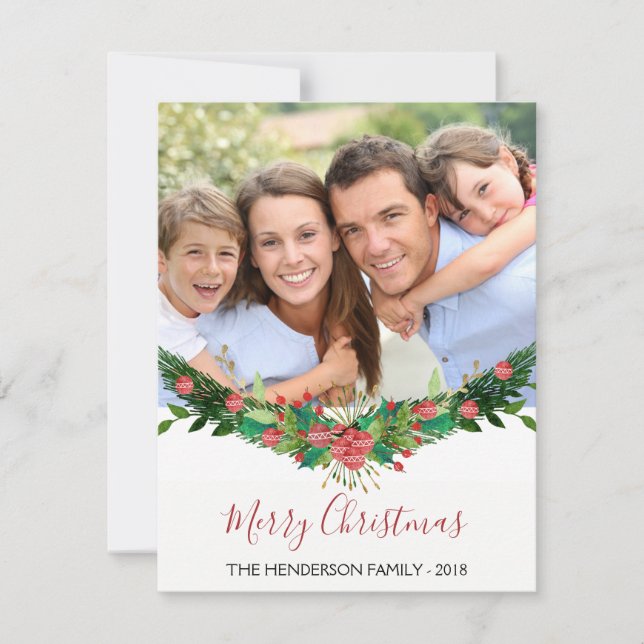 Merry Christmas and Garland Script Photo Card (Front)