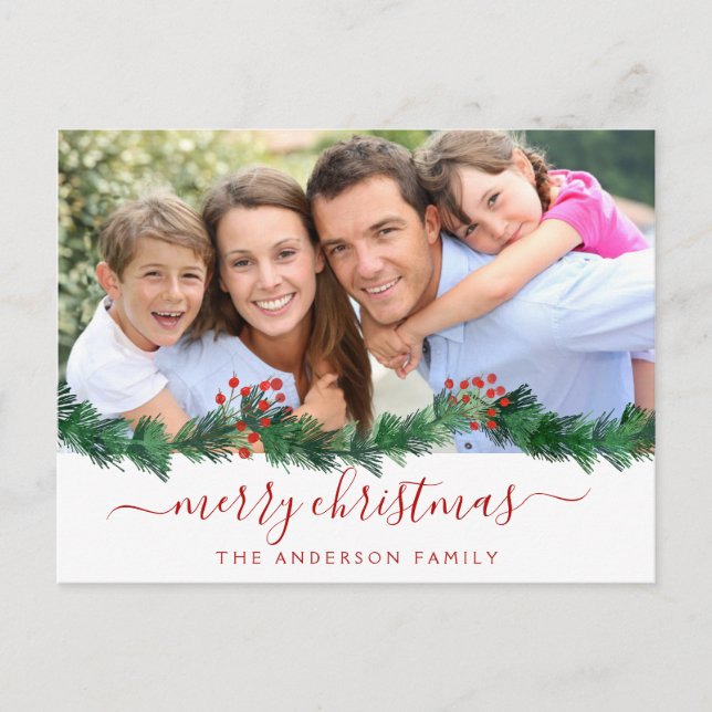 Merry Christmas and Garland Script Photo Card (Front)