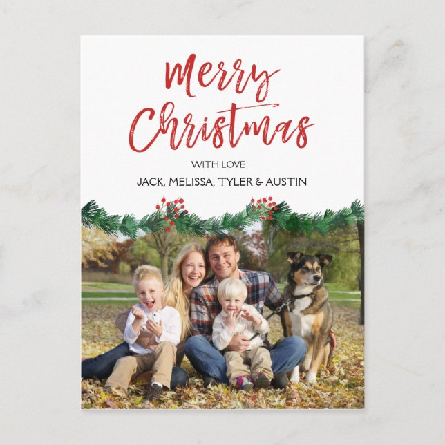 Merry Christmas and Garland Script Photo Card (Front)