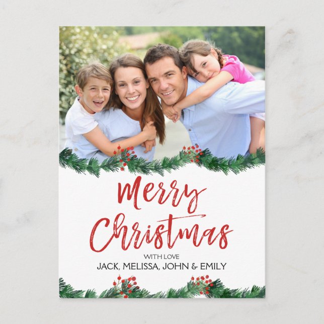 Merry Christmas and Garland Script Photo Card (Front)