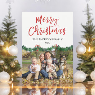Merry Christmas and Garland Script Photo Card