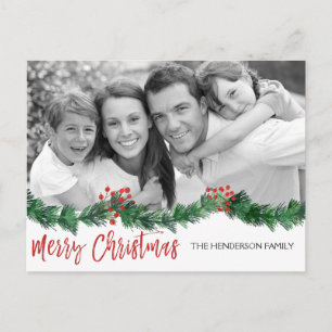 Merry Christmas and Garland Script Photo Card