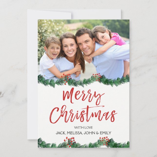 Merry Christmas and Garland Script Photo Card (Front)