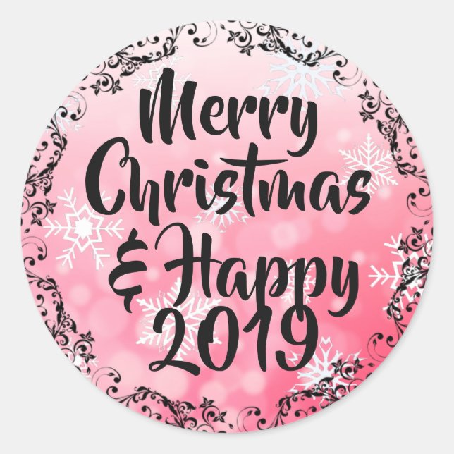 Merry Christmas and Happy 2019 Holiday Card Classic Round Sticker (Front)