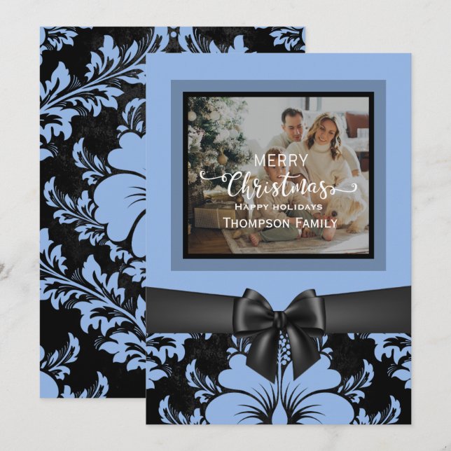 Merry Christmas and happy holidays, black bow Invitation (Front/Back)