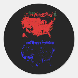 Merry Christmas And Happy Holidays Festive Usa Map Classic Round Sticker