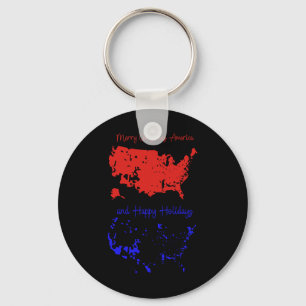 Merry Christmas And Happy Holidays Festive Usa Map Key Ring