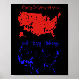 Merry Christmas And Happy Holidays Festive Usa Map Poster