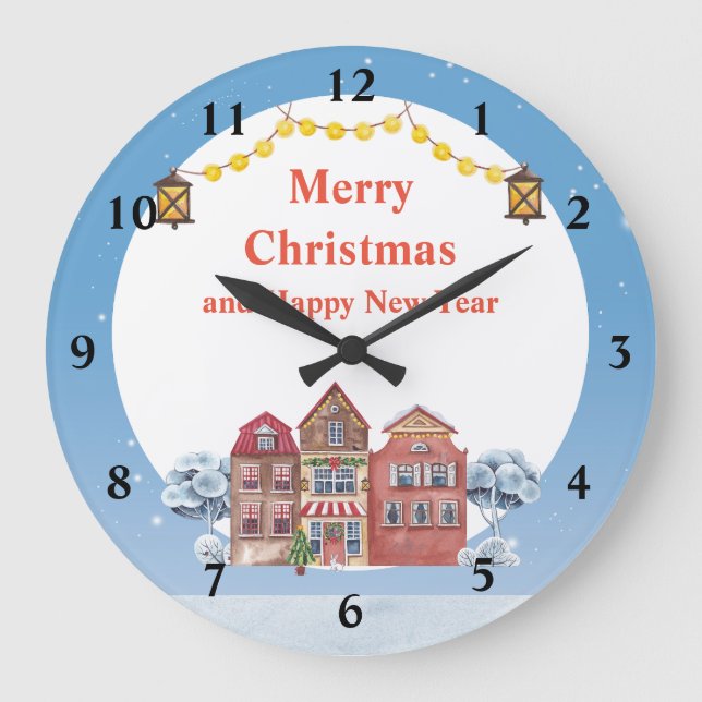 Merry Christmas and Happy New Year 10.75" Round  Large Clock (Front)