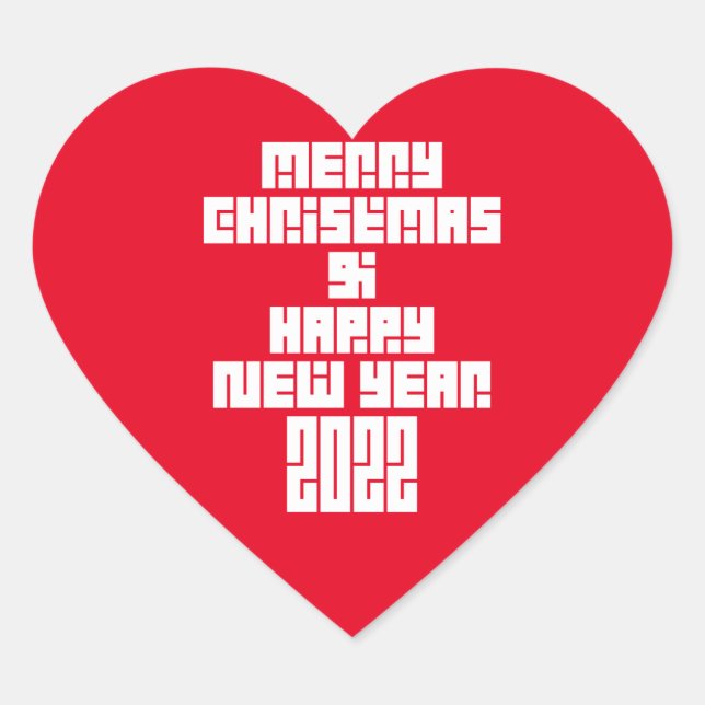 Merry Christmas And Happy New Year 2022 Heart Sticker (Front)